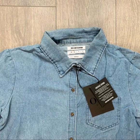 One Teaspoon Vintage Denim Button Down Shirt Chambray medium Blue wash Size XS - Picture 5 of 16